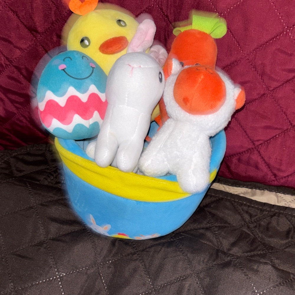 Baby Easter Basket Soft stuffed animal set, rattles squeaks, baby soft safe - Picture 11 of 11